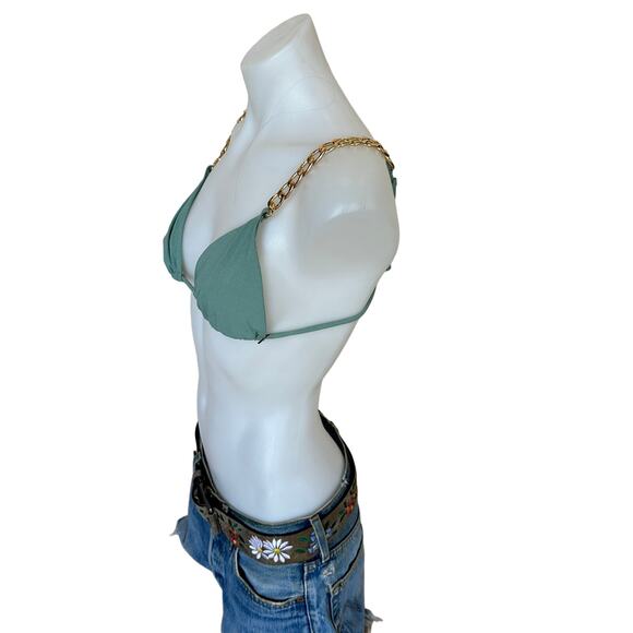 Revolve Triangle Chain Bikini Top Sage Green MEDIUM Bralette String Lovewave $88 - Picture 4 of 7